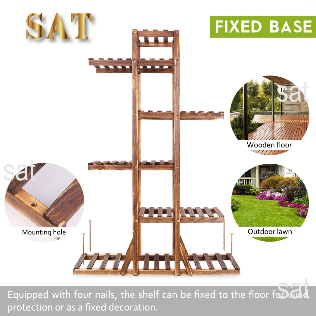 L # Reinforced 52" Tall 6 Tier Wood Plant Stand Corner Shelf Flower Rack Garden Home
