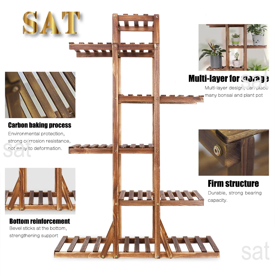 L # Reinforced 52" Tall 6 Tier Wood Plant Stand Corner Shelf Flower Rack Garden Home
