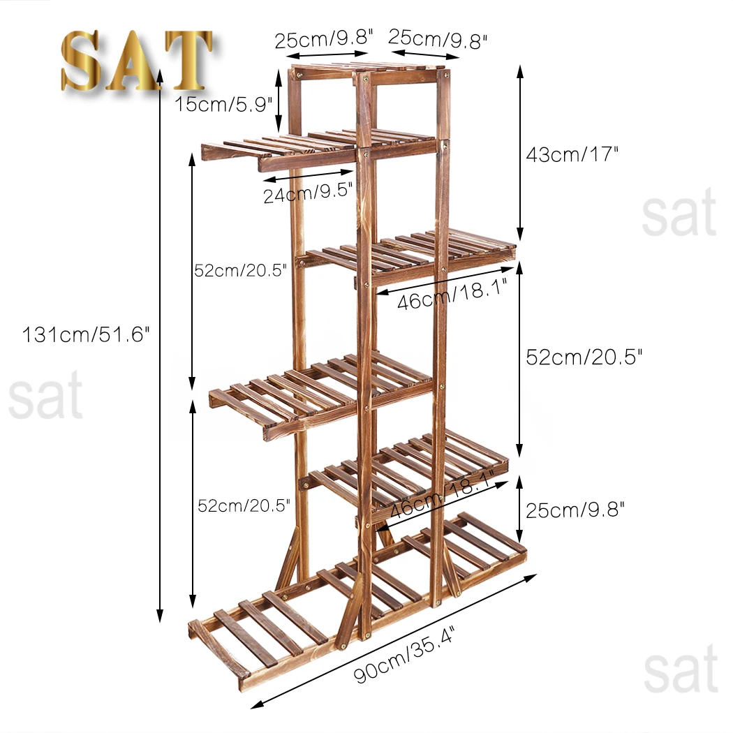 L # Reinforced 52" Tall 6 Tier Wood Plant Stand Corner Shelf Flower Rack Garden Home