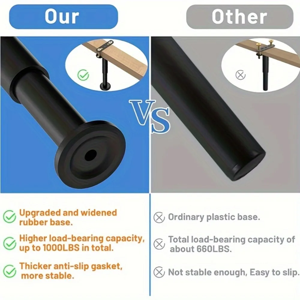 Adjustable Height Range:4 PCS Bed Frame Support Legs - Sturdy Steel with Rubber Base for Suitable for Queen and King Size Beds