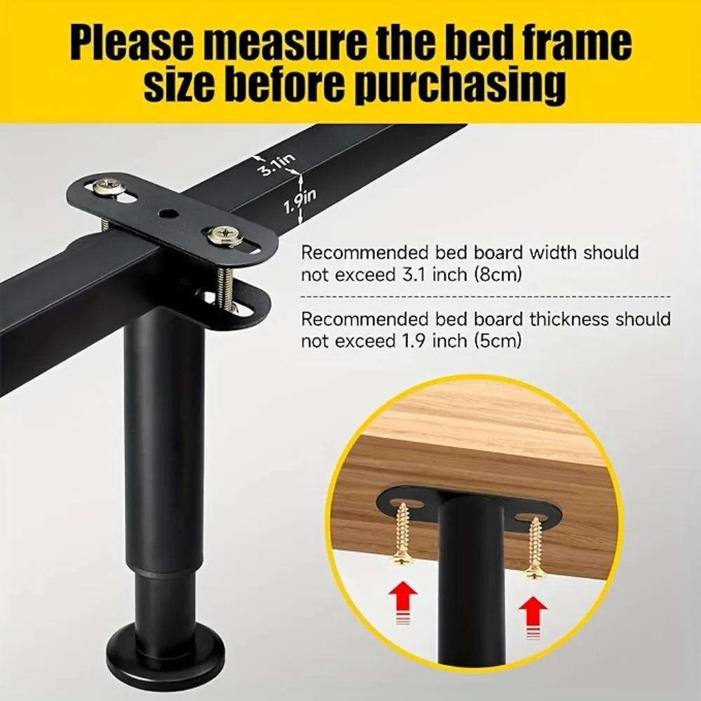 Adjustable Height Range:4 PCS Bed Frame Support Legs - Sturdy Steel with Rubber Base for Suitable for Queen and King Size Beds