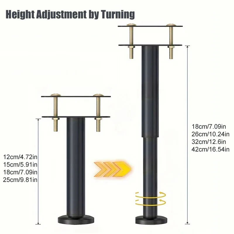 Adjustable Height Range:4 PCS Bed Frame Support Legs - Sturdy Steel with Rubber Base for Suitable for Queen and King Size Beds