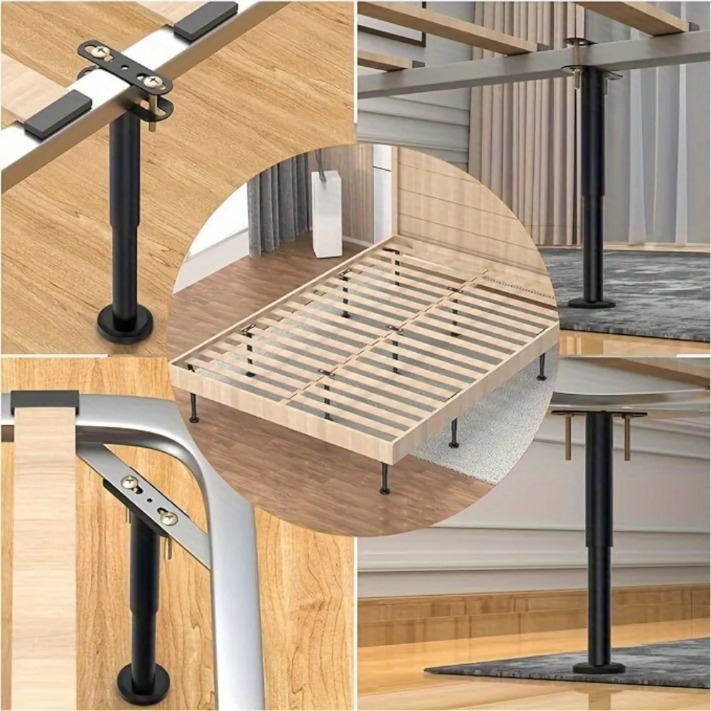 Adjustable Height Range:4 PCS Bed Frame Support Legs - Sturdy Steel with Rubber Base for Suitable for Queen and King Size Beds