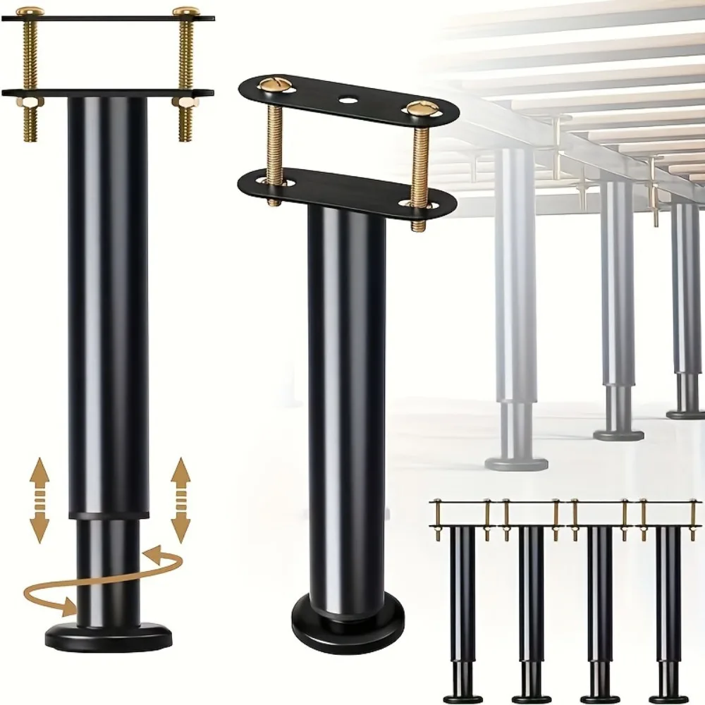 Adjustable Height Range:4 PCS Bed Frame Support Legs - Sturdy Steel with Rubber Base for Suitable for Queen and King Size Beds