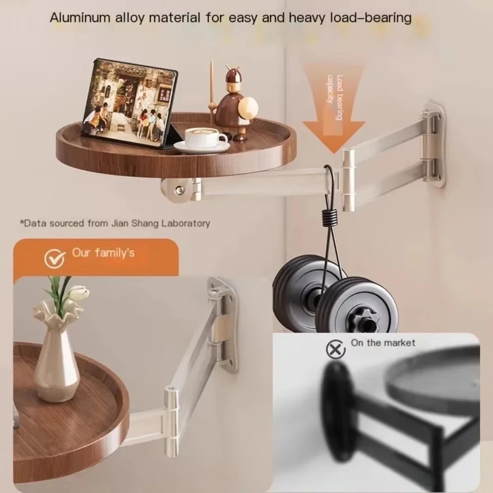 Foldable Coffee Table Small Round Table Home Bedroom Wall Mounted Bedside Storage Shelf Suspended Creative Floating Edge Tables