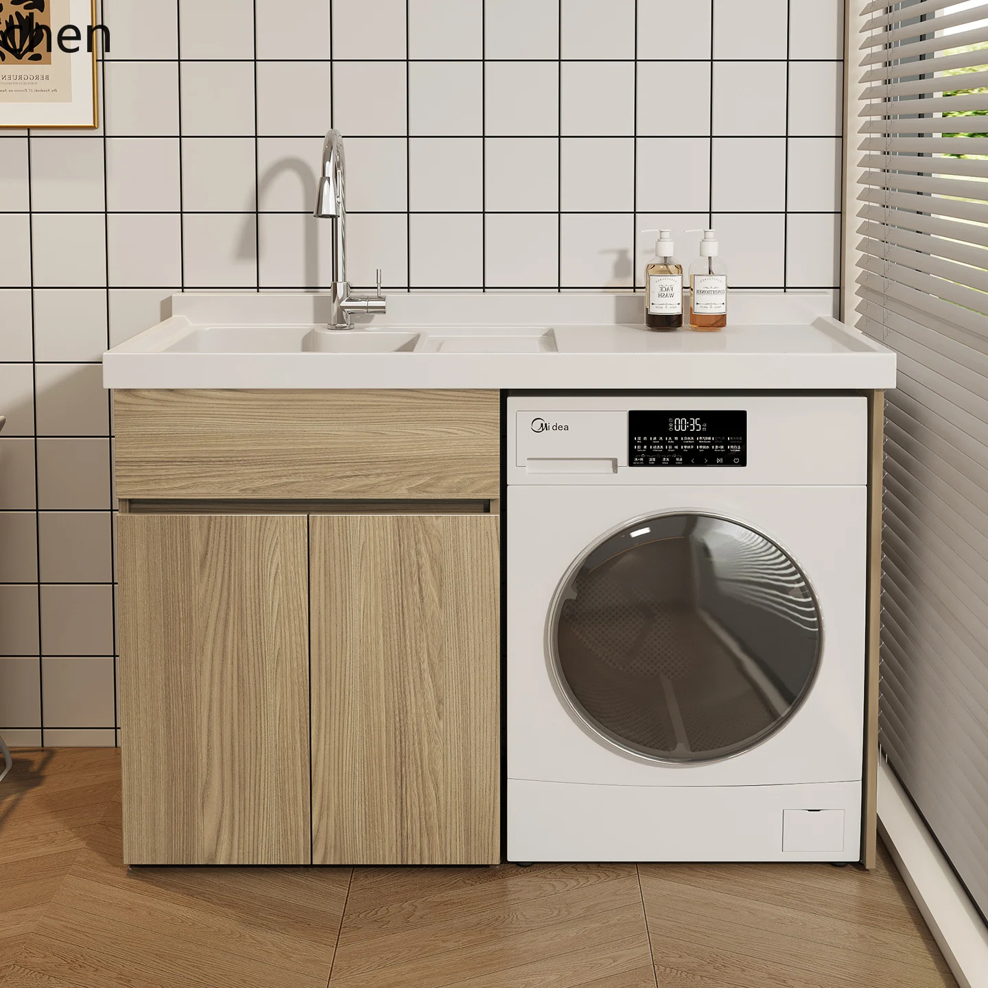 YXY Washing Machine Cabinet Integrated Balcony Laundry Sink Basin with Washboard Companion