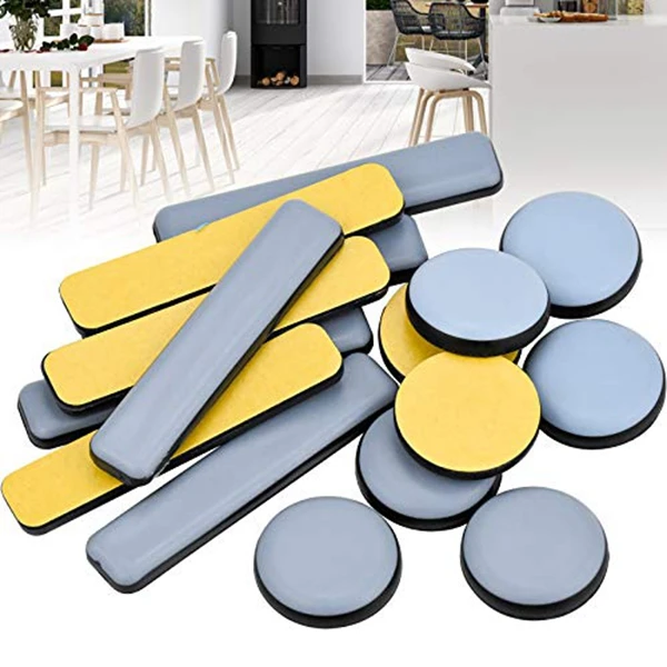 A04I 16 Pcs Furniture Glides PTFE Sliders Self-Adhesive Furniture Glides Set Round Square for Furniture Easy