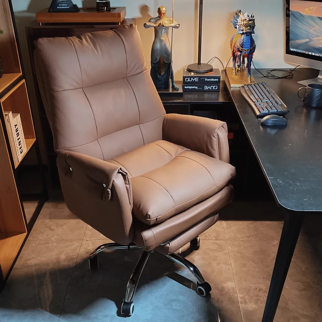 Leather, Light Luxury, Boss Chair, Home, Computer, Comfort, Office, Reclining, Sedentary, Study, Back Chair