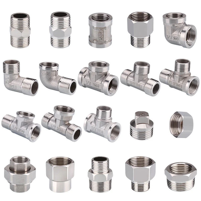 1-10pcs 1/2" 3/4" 304 Stainless Steel Connector Female Male Thread 2/3 Way Tee Type Reducing Elbow Adapter Union Coupler Fitting