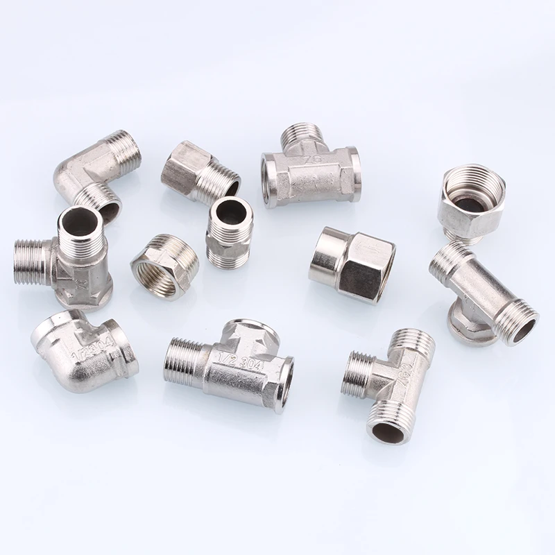1-10pcs 1/2" 3/4" 304 Stainless Steel Connector Female Male Thread 2/3 Way Tee Type Reducing Elbow Adapter Union Coupler Fitting