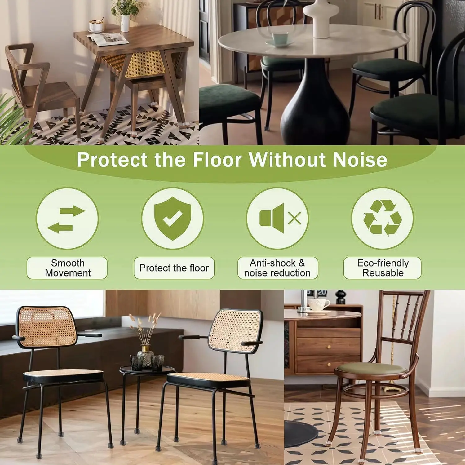 8PCS Silicone Chair Leg Floor Caps Protectors Rectangle with Felt Foot End Caps Covers width 22-32mm for Chair Table No Noise
