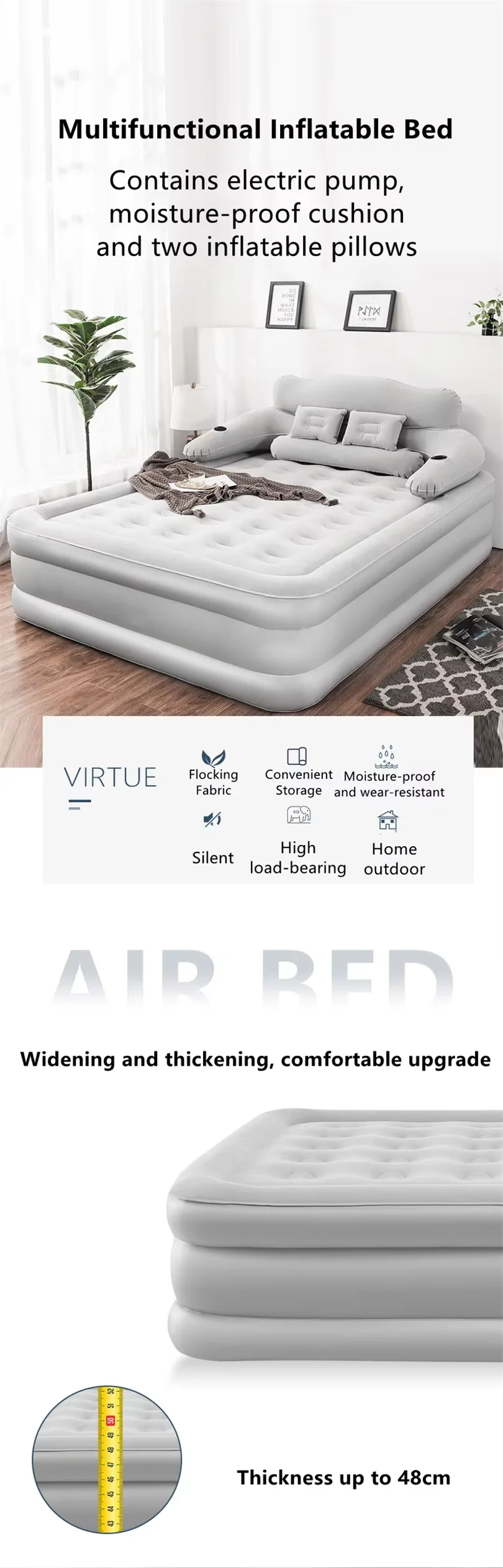 Inflatable mattress outdoor air cushion single person moisture absorption ventilation inflatable comfortable bed