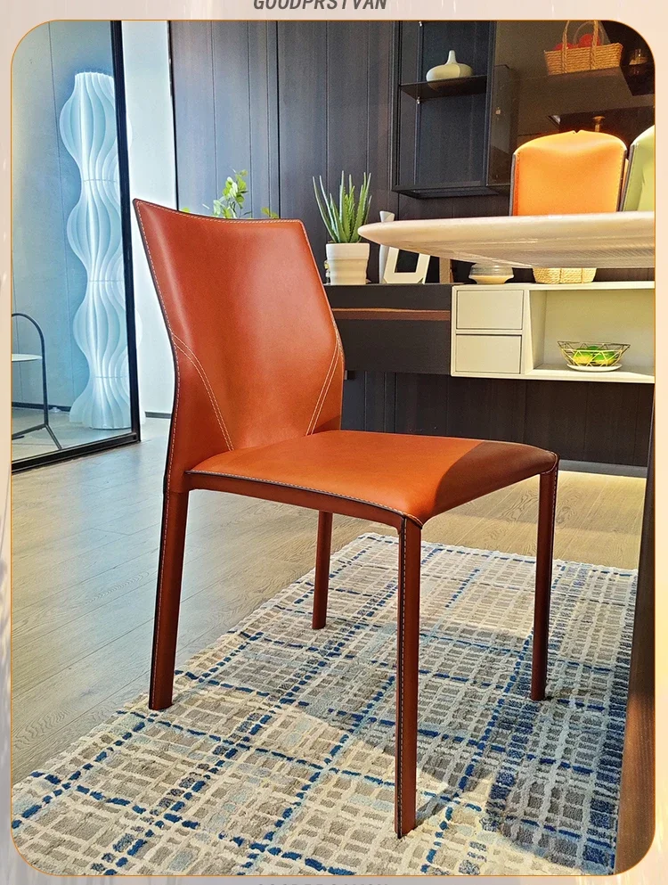 French Saddle Leather Dining Chair Modern Minimalist Makeup Chair Relaxing Home or Restaurant Dining Furniture Chair