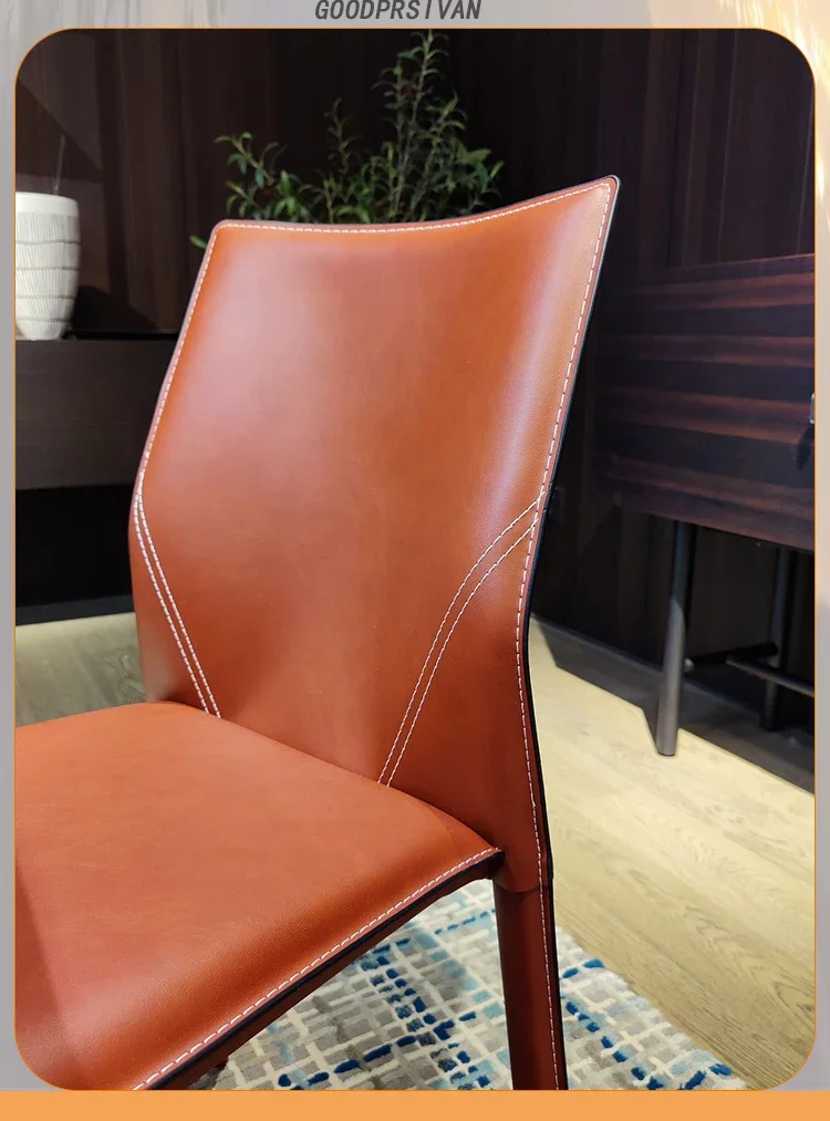 French Saddle Leather Dining Chair Modern Minimalist Makeup Chair Relaxing Home or Restaurant Dining Furniture Chair