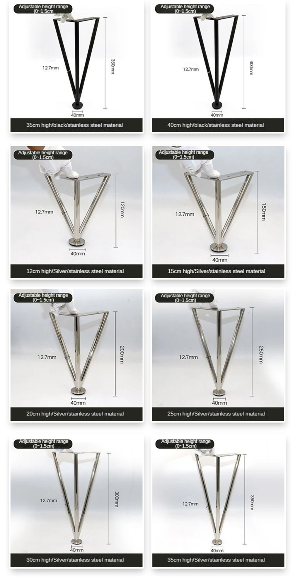 Thickened Stainless Steel Furniture Feet Bathroom Cabinet Foot Coffee Table Legs Sofa Bed Chair Adjustable Hardware Table Legs