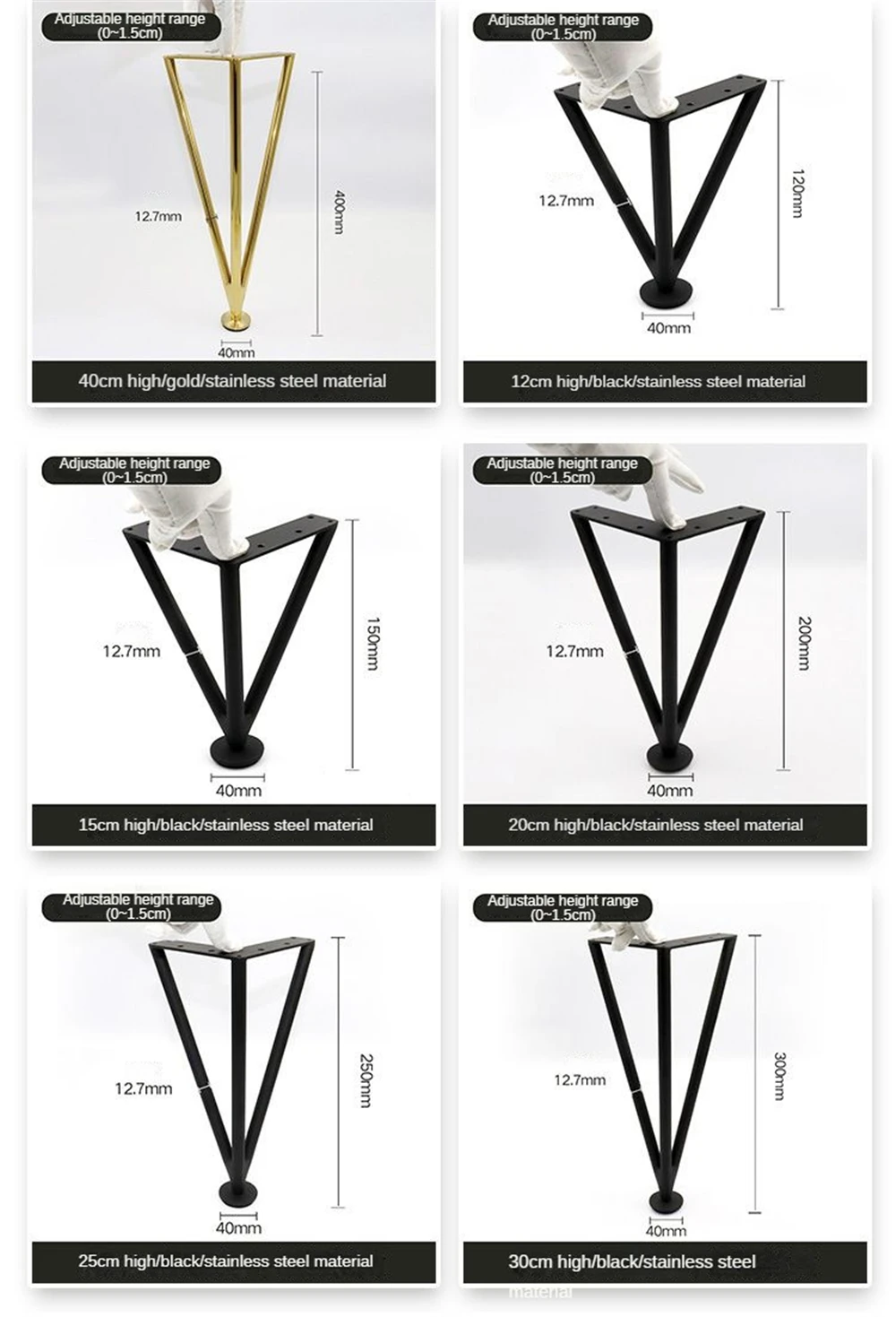 Thickened Stainless Steel Furniture Feet Bathroom Cabinet Foot Coffee Table Legs Sofa Bed Chair Adjustable Hardware Table Legs
