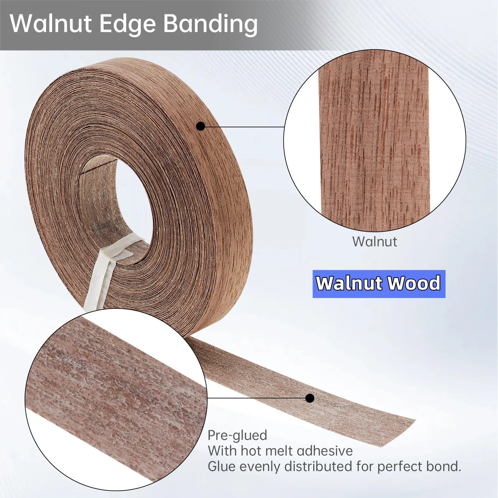 1.9cm/5cm x15M Hot Melt Adhesive Furniture Tape Melamine Edge Banding Strip/ Real Wood Pre Glued Veneer Sheet Cabinet Edge Decor