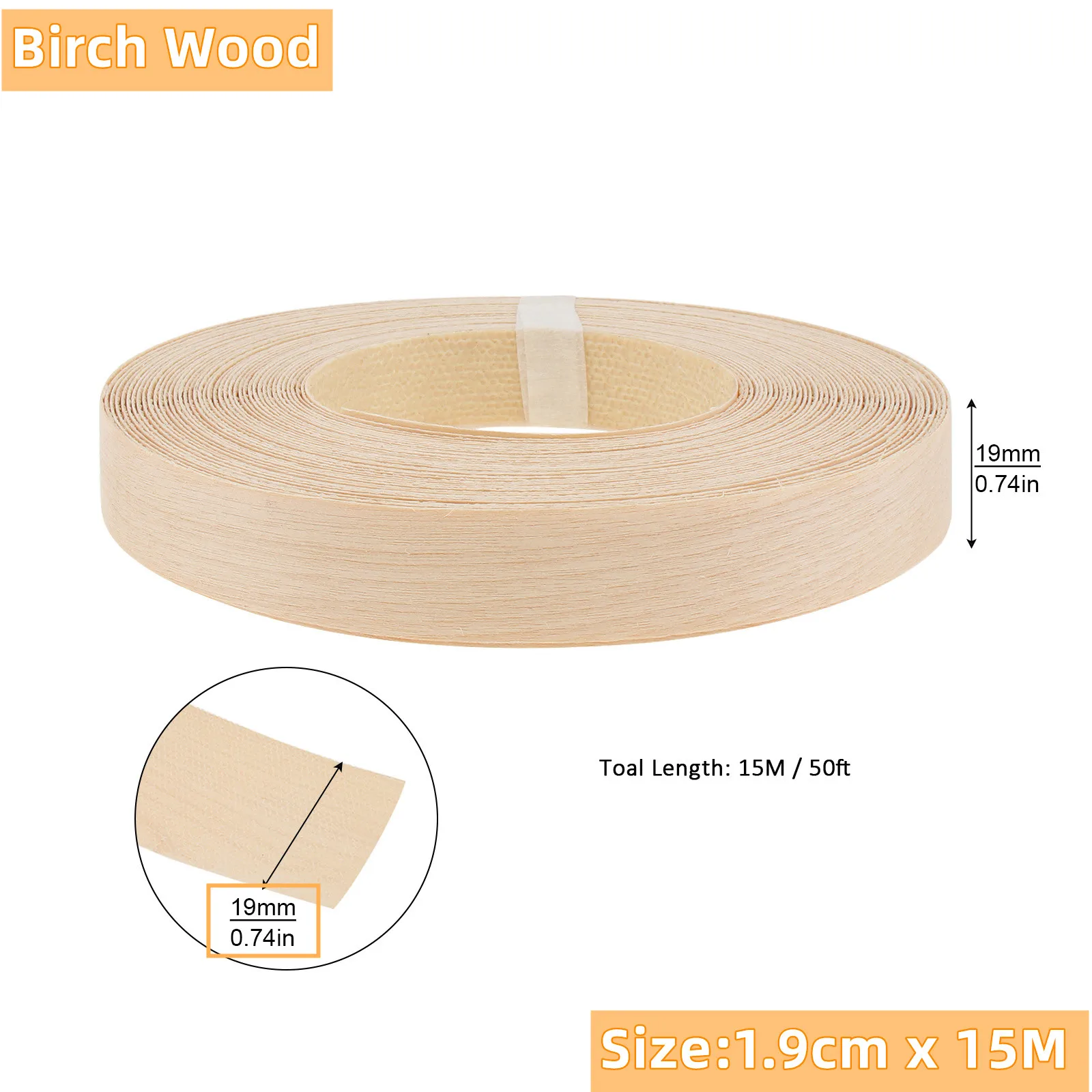1.9cm/5cm x15M Hot Melt Adhesive Furniture Tape Melamine Edge Banding Strip/ Real Wood Pre Glued Veneer Sheet Cabinet Edge Decor