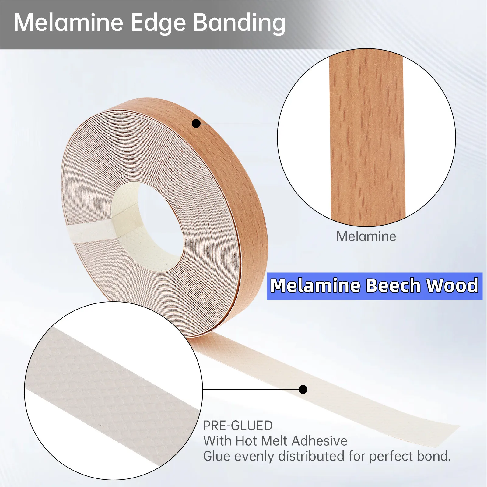 1.9cm/5cm x15M Hot Melt Adhesive Furniture Tape Melamine Edge Banding Strip/ Real Wood Pre Glued Veneer Sheet Cabinet Edge Decor
