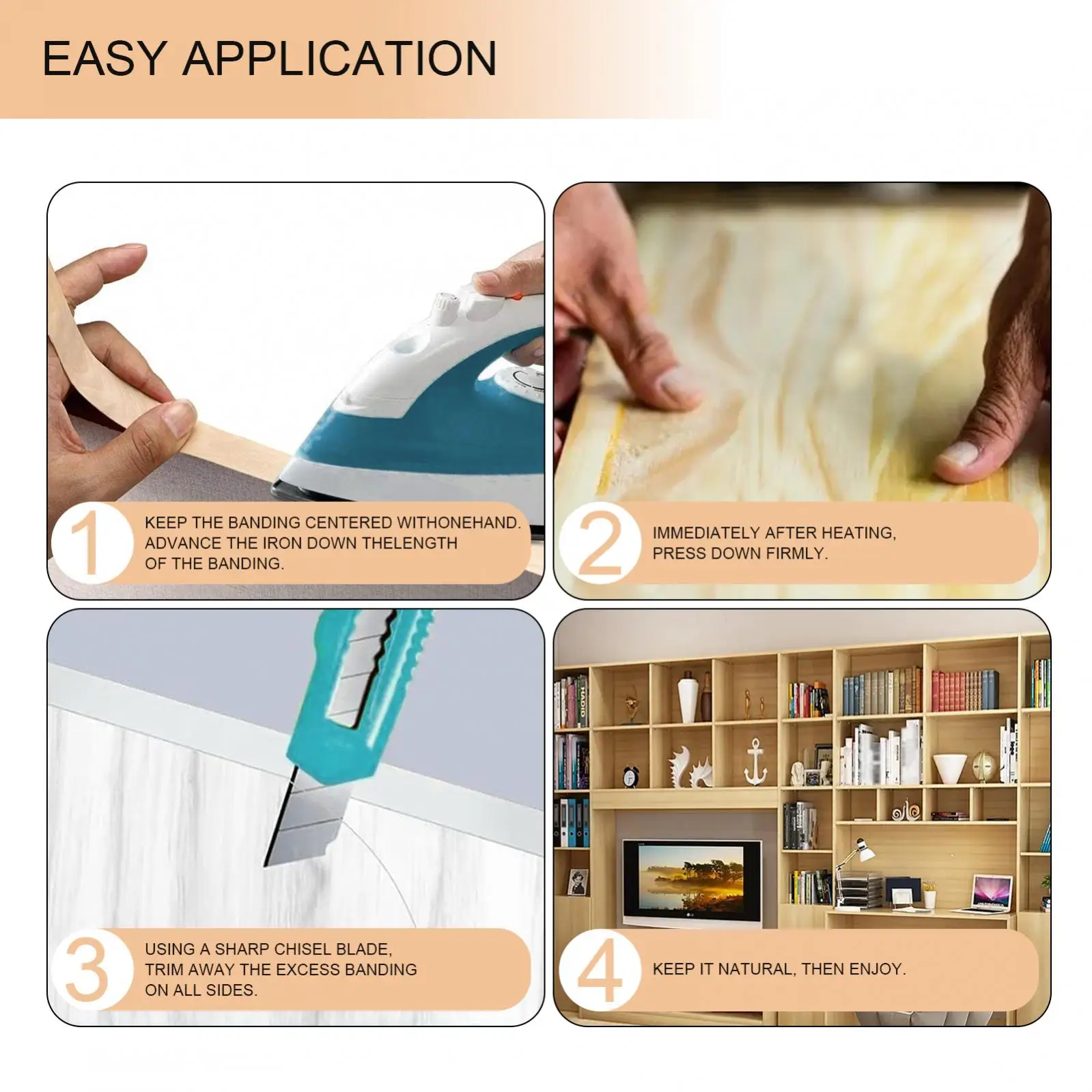 1.9cm/5cm x15M Hot Melt Adhesive Furniture Tape Melamine Edge Banding Strip/ Real Wood Pre Glued Veneer Sheet Cabinet Edge Decor