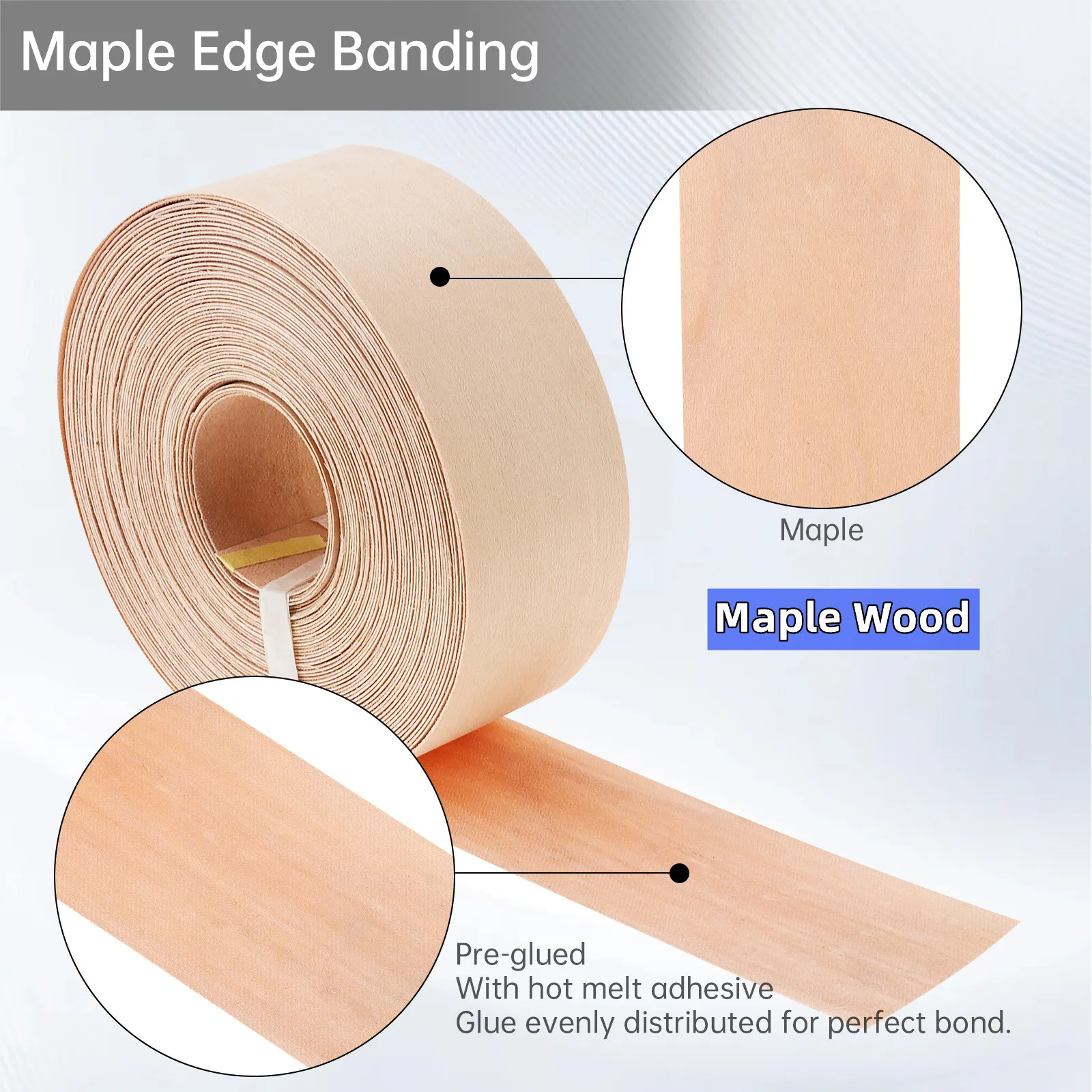 1.9cm/5cm x15M Hot Melt Adhesive Furniture Tape Melamine Edge Banding Strip/ Real Wood Pre Glued Veneer Sheet Cabinet Edge Decor
