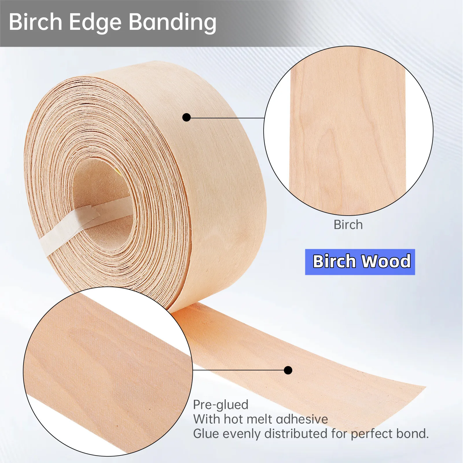 1.9cm/5cm x15M Hot Melt Adhesive Furniture Tape Melamine Edge Banding Strip/ Real Wood Pre Glued Veneer Sheet Cabinet Edge Decor