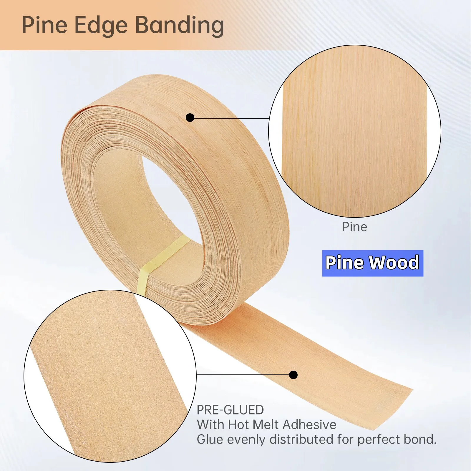1.9cm/5cm x15M Hot Melt Adhesive Furniture Tape Melamine Edge Banding Strip/ Real Wood Pre Glued Veneer Sheet Cabinet Edge Decor
