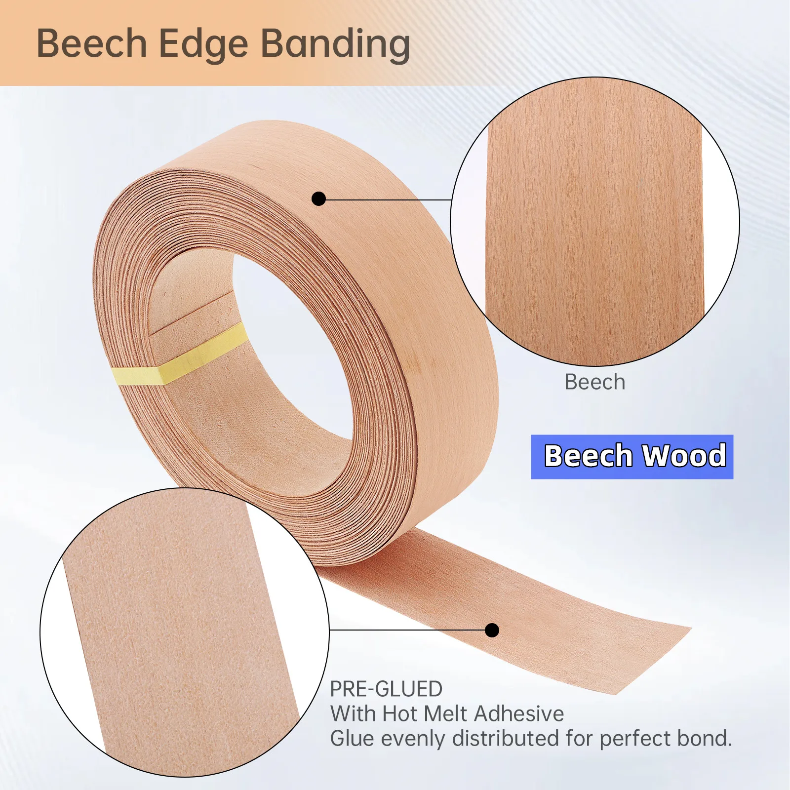 1.9cm/5cm x15M Hot Melt Adhesive Furniture Tape Melamine Edge Banding Strip/ Real Wood Pre Glued Veneer Sheet Cabinet Edge Decor