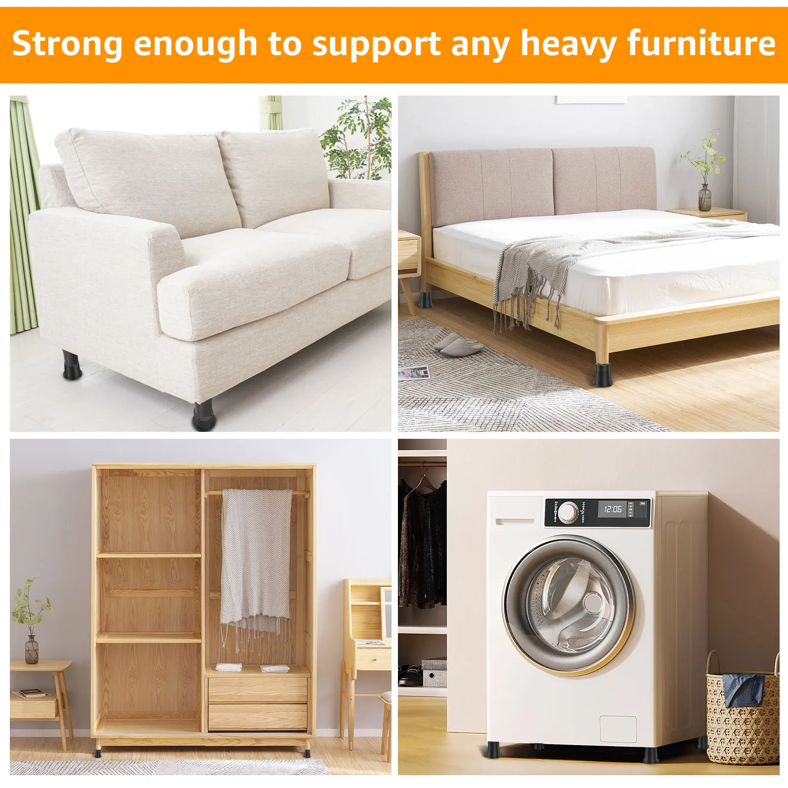 4/6Pcs Furniture Risers Heavy Duty Adjustable Bed Raising Desk Leg Chair Feet Lifts Non Slip Extenders for Table Sofa