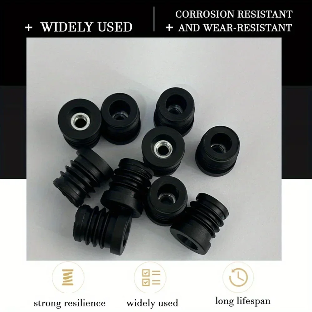 M6*19MM Round Tube Design Black Non-Slip Plastic Adjstable Furniture Leg Caps,