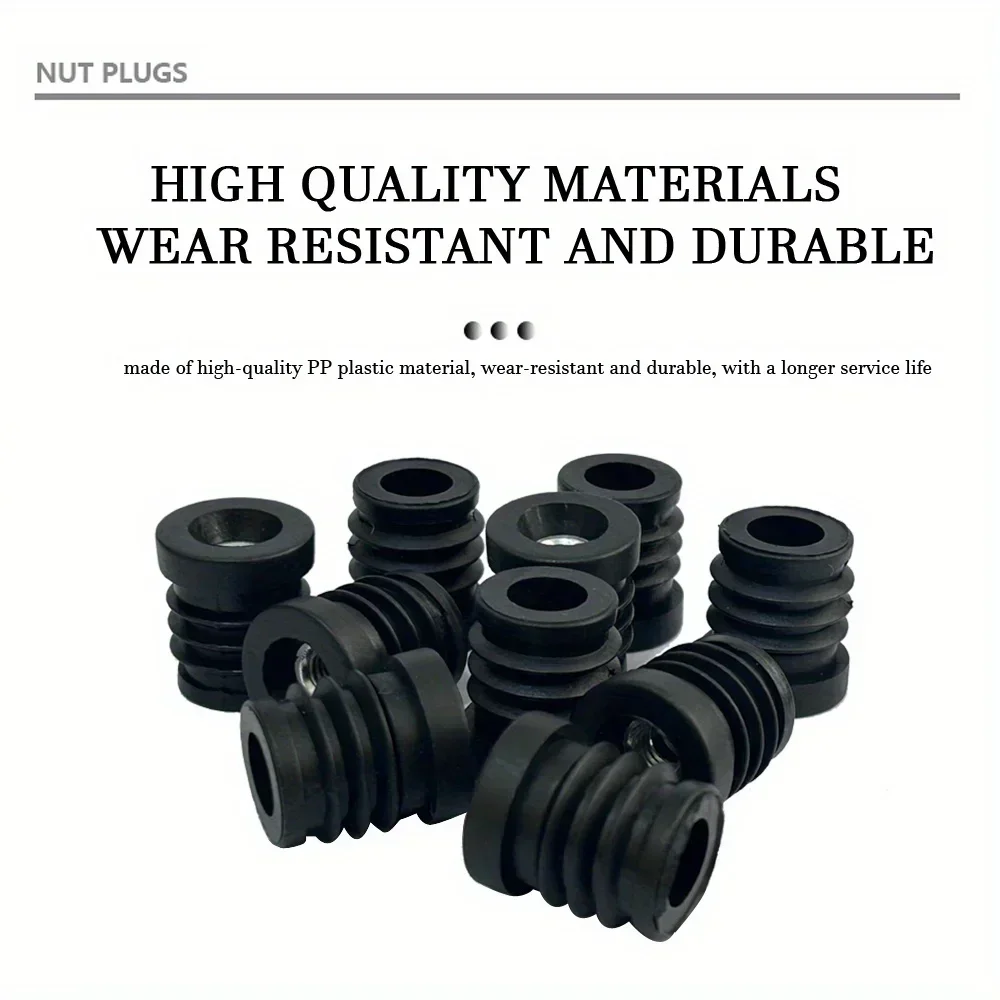 M6*19MM Round Tube Design Black Non-Slip Plastic Adjstable Furniture Leg Caps,