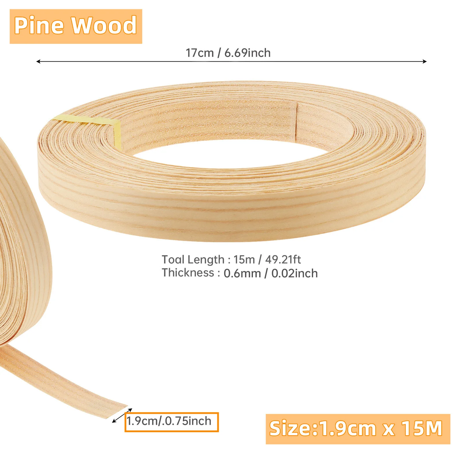 15 Meter Wood Edge Strip Banding Hot Melt Self-Adhesive Furniture Tape Edging Veneer Sheet Cabinet Edge Decoration 1.9CM Width