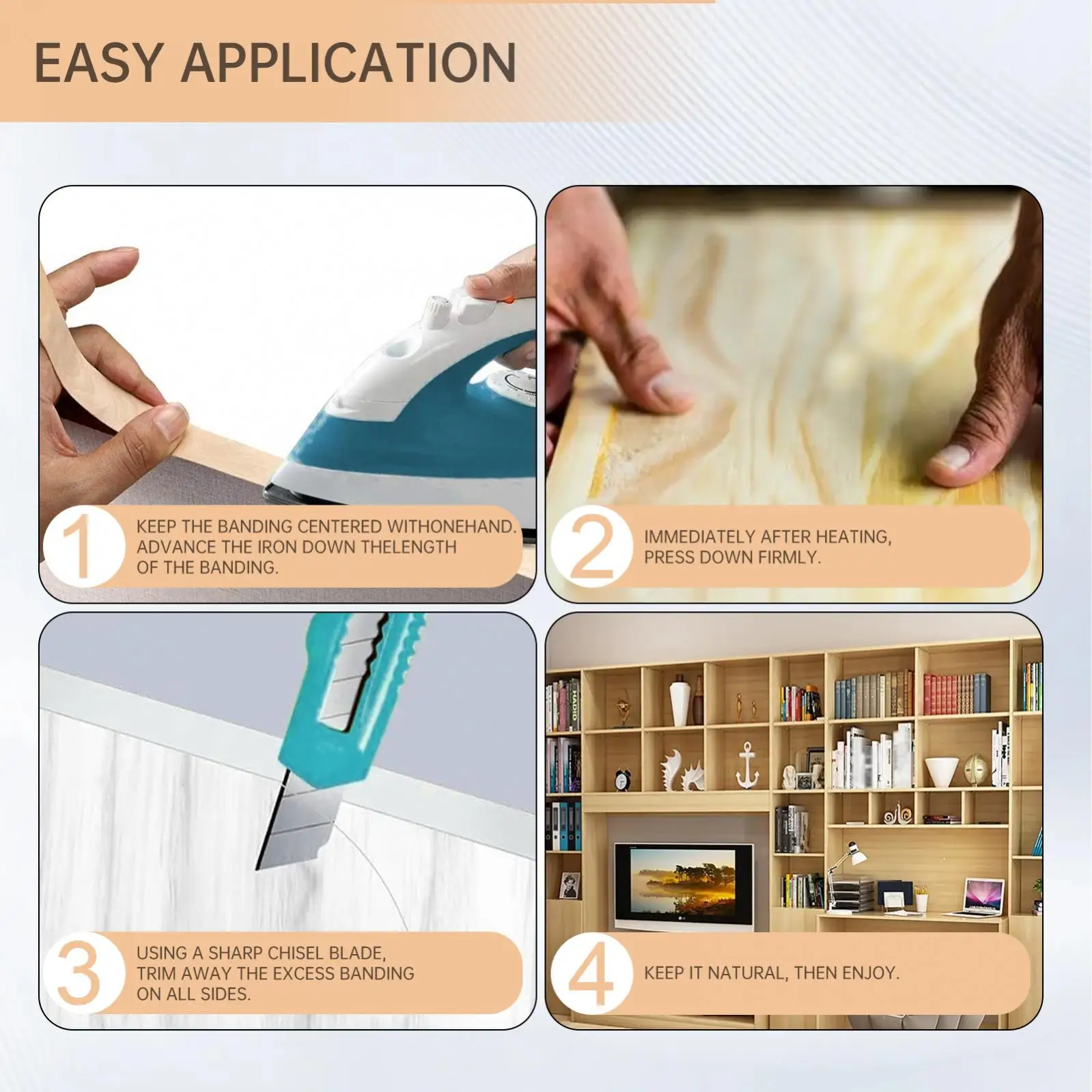15 Meter Wood Edge Strip Banding Hot Melt Self-Adhesive Furniture Tape Edging Veneer Sheet Cabinet Edge Decoration 1.9CM Width