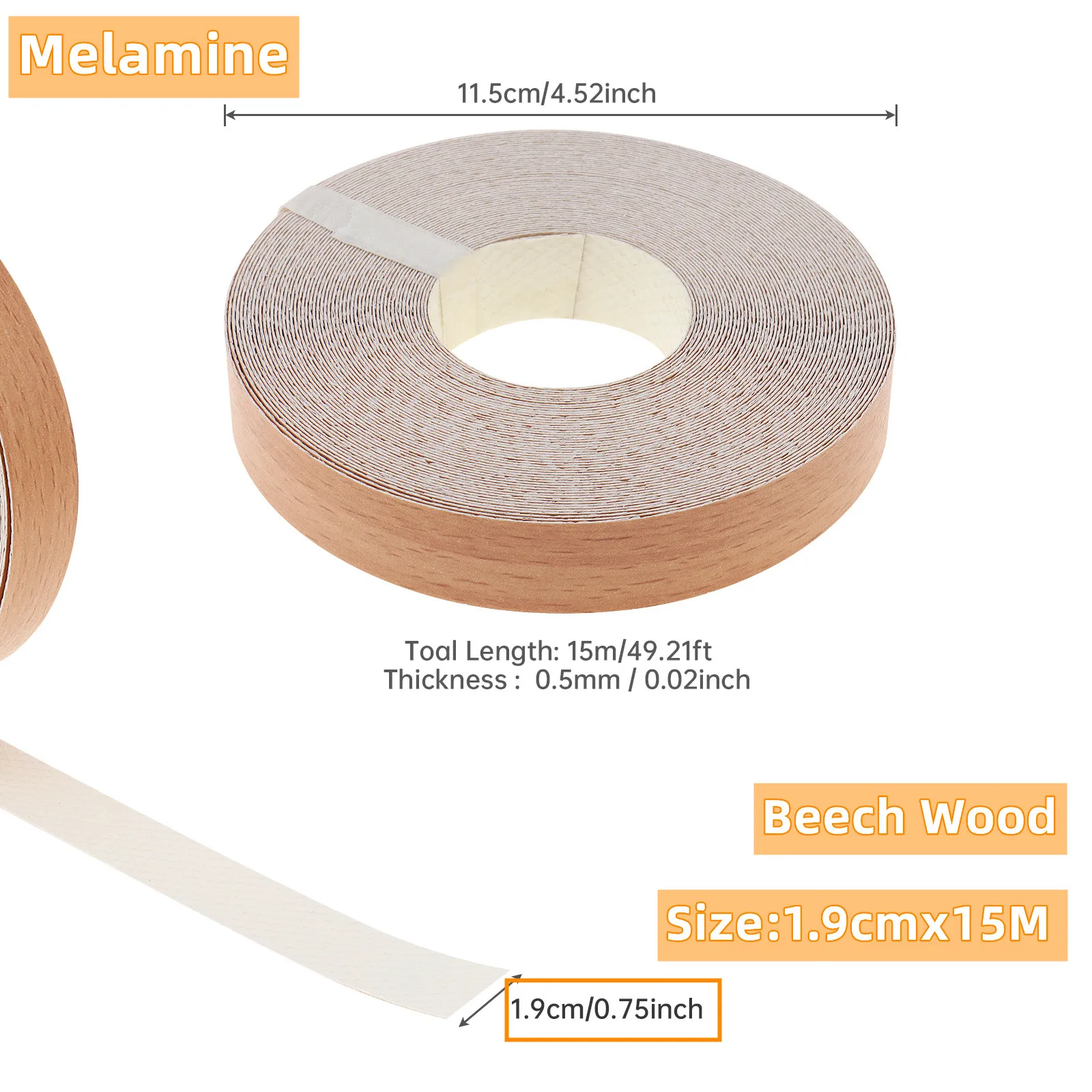 15 Meter Wood Edge Strip Banding Hot Melt Self-Adhesive Furniture Tape Edging Veneer Sheet Cabinet Edge Decoration 1.9CM Width