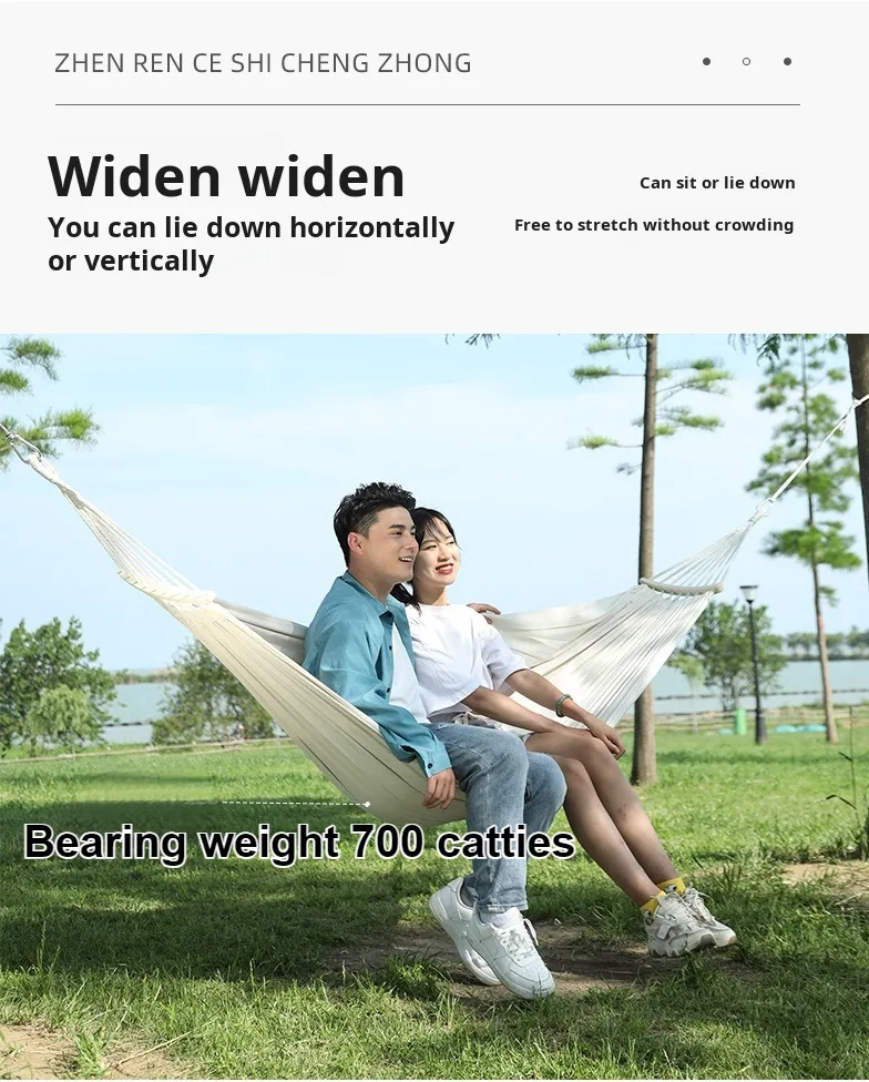 Double Hammock 200x150cm Load 500lbs Cotton Canvas Wear Resistant Anti-Rollover Swing for Outdoor Indoor Kids Adults Use