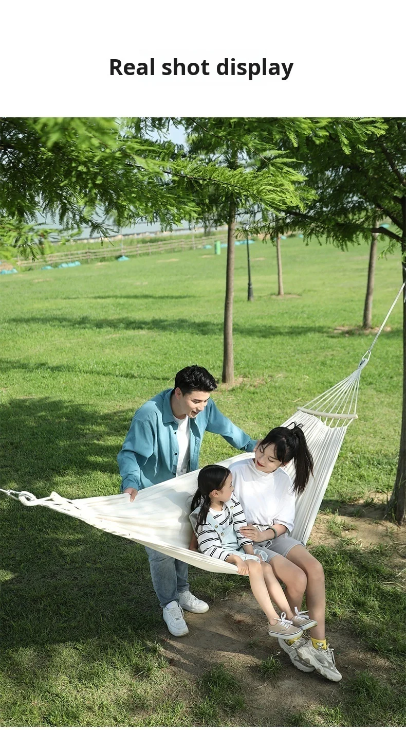 Double Hammock 200x150cm Load 500lbs Cotton Canvas Wear Resistant Anti-Rollover Swing for Outdoor Indoor Kids Adults Use