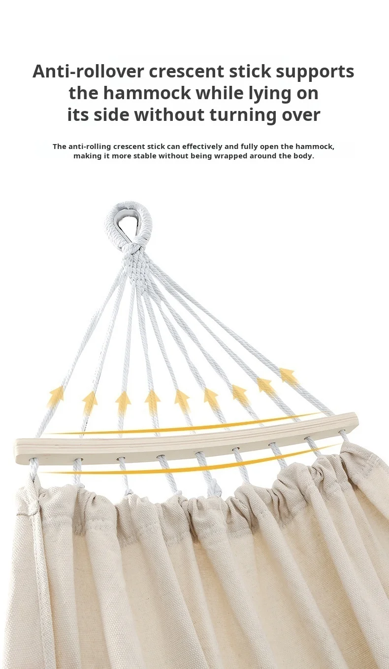 Double Hammock 200x150cm Load 500lbs Cotton Canvas Wear Resistant Anti-Rollover Swing for Outdoor Indoor Kids Adults Use