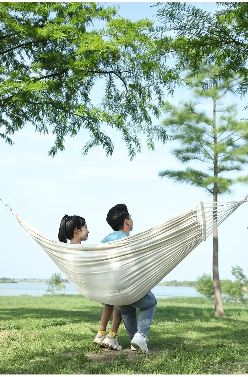 Double Hammock 200x150cm Load 500lbs Cotton Canvas Wear Resistant Anti-Rollover Swing for Outdoor Indoor Kids Adults Use