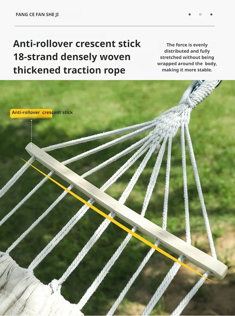 Double Hammock 200x150cm Load 500lbs Cotton Canvas Wear Resistant Anti-Rollover Swing for Outdoor Indoor Kids Adults Use