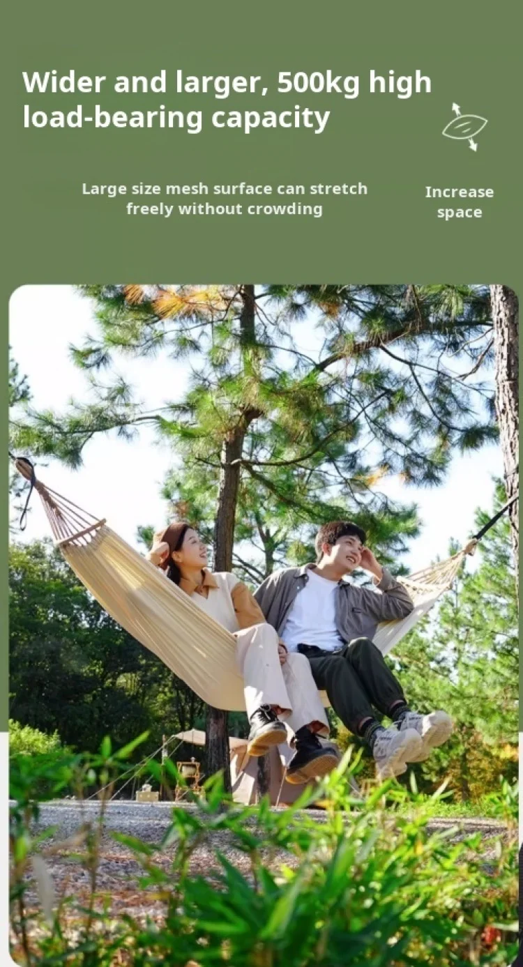 Double Hammock 200x150cm Load 500lbs Cotton Canvas Wear Resistant Anti-Rollover Swing for Outdoor Indoor Kids Adults Use