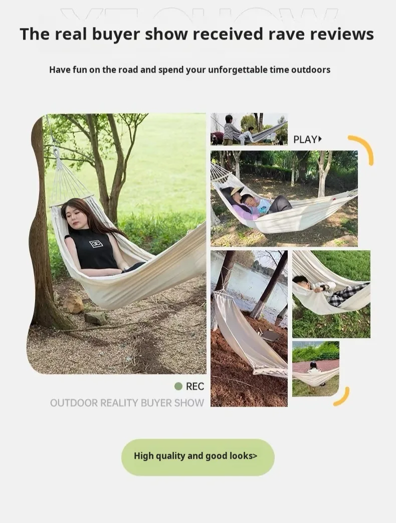 Double Hammock 200x150cm Load 500lbs Cotton Canvas Wear Resistant Anti-Rollover Swing for Outdoor Indoor Kids Adults Use