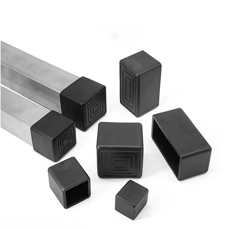 Black Square Silicone Chair Leg Caps PVC Soft Rubber Pipe Sleeve Tube Cap Non-slip Table Foot Dust Cover 10x10mm-45x75mm