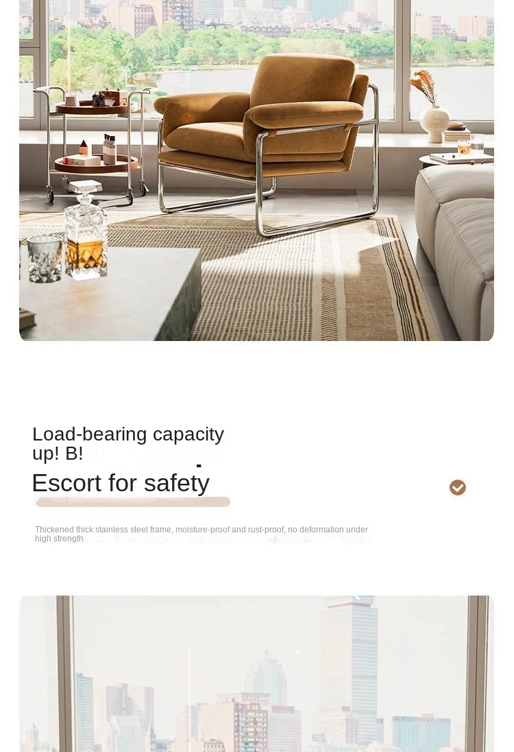 MOMO Bauhaus Antique Style Stainless Steel Designer Sofa Chair Living Room Home Balcony Leisure Recliner Negotiation Chair