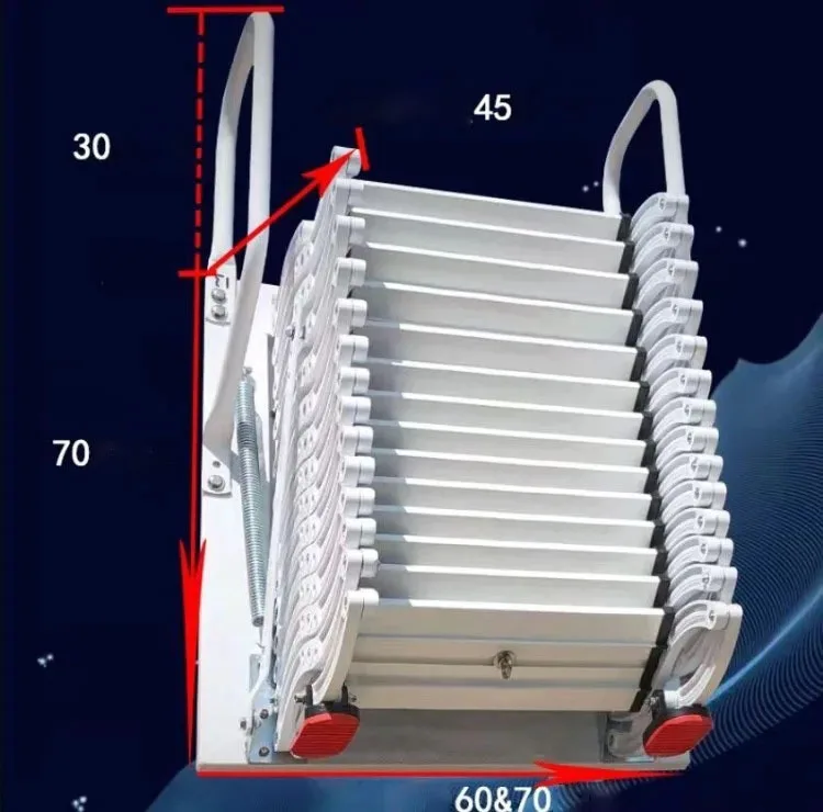 Outdoor Wall-mounted Telescopic Step Ladder carbon steel Lift Ladders for Home Indoor Space-saving Attic Telescopic Staircase