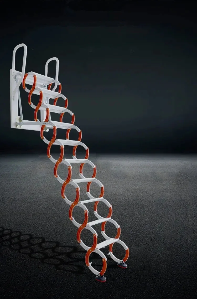 Outdoor Wall-mounted Telescopic Step Ladder carbon steel Lift Ladders for Home Indoor Space-saving Attic Telescopic Staircase