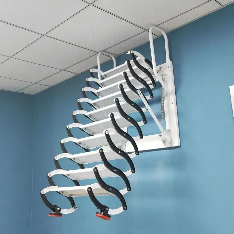 Outdoor Wall-mounted Telescopic Step Ladder carbon steel Lift Ladders for Home Indoor Space-saving Attic Telescopic Staircase