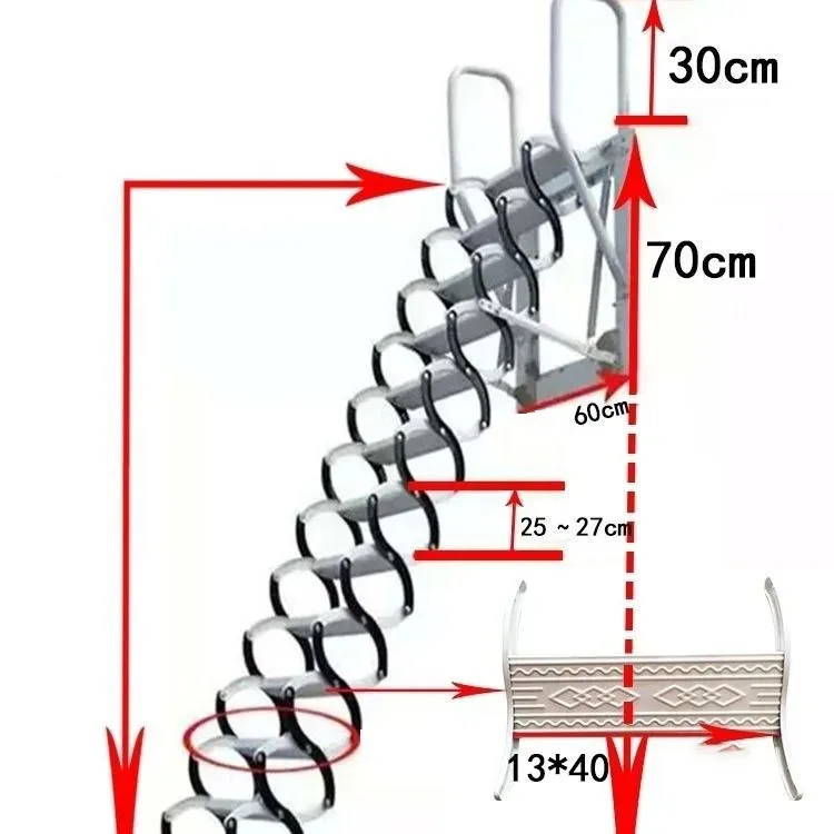 Outdoor Wall-mounted Telescopic Step Ladder carbon steel Lift Ladders for Home Indoor Space-saving Attic Telescopic Staircase