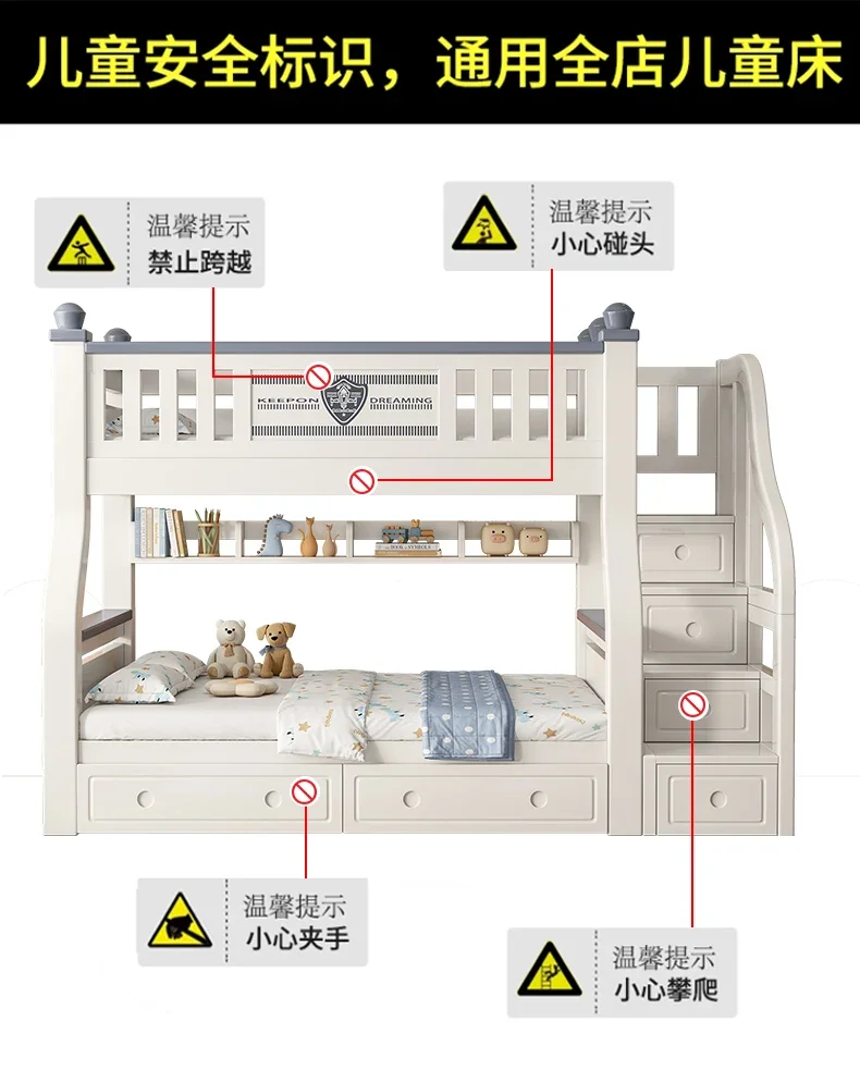 King Size 140x160cm Double Bed Frame Adult Staircase Bunk Beds Loft Headboards Kids Drawer Storage Mattress Bedroom Furniture