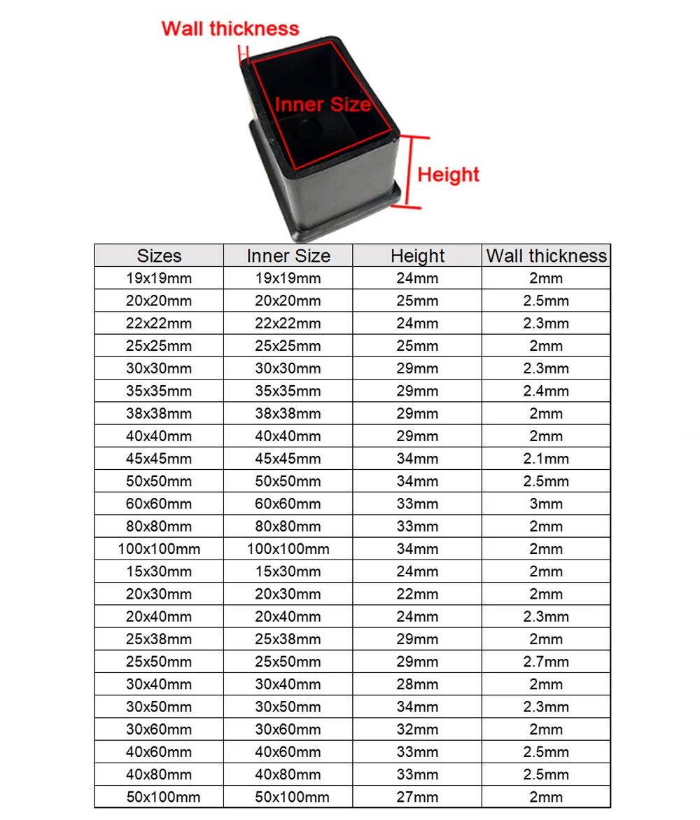 80x80mm 100x100mm Black Chair Rubber Table Feet Mobile Leg Protection Cover Pipe End Covers Anti-Slip Floor Protection