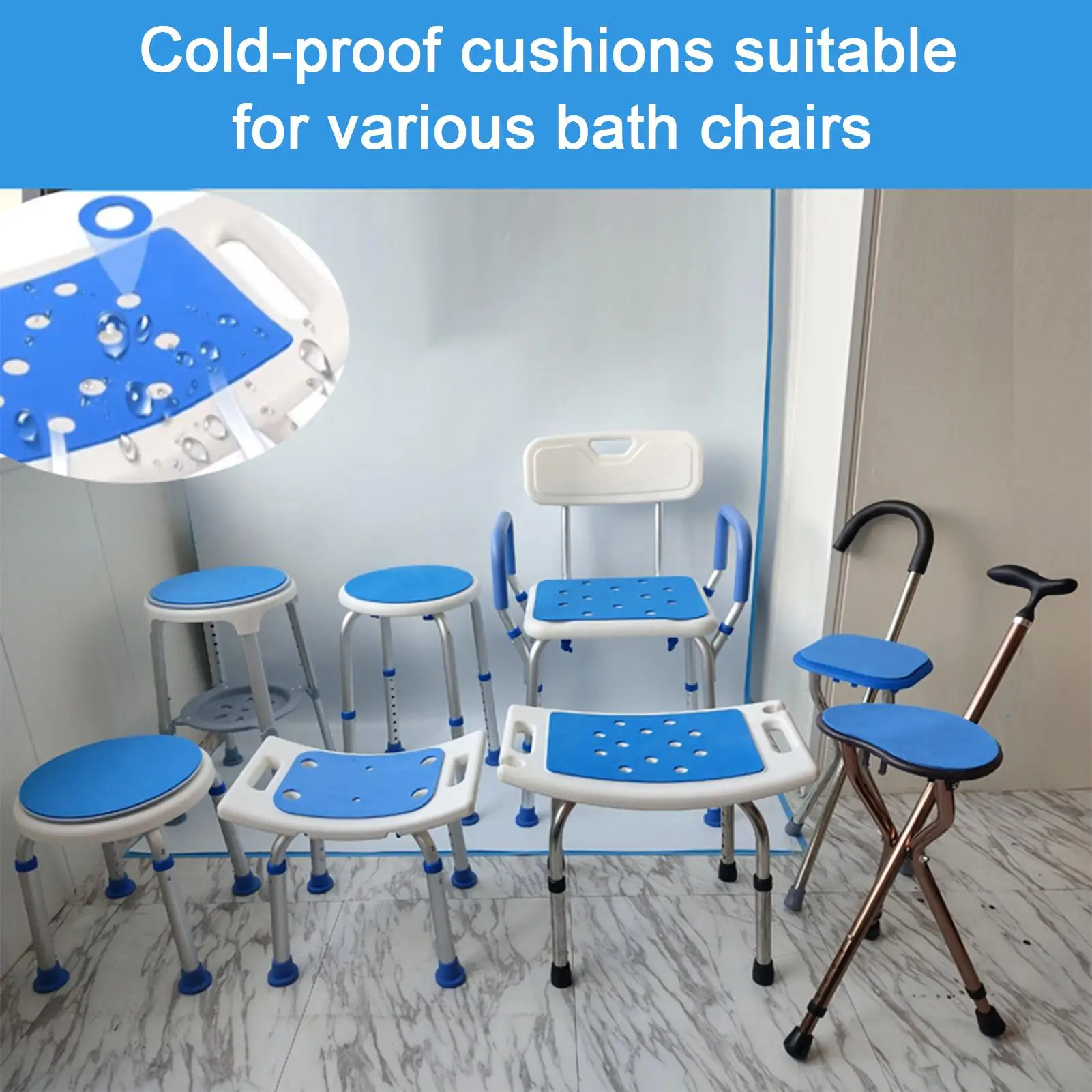 Shower Seat Pad Bath Chair Mat Anti Skid Waterproof Bench Mat for Senior Elderly Disabled Personal Hygiene Daily Routine